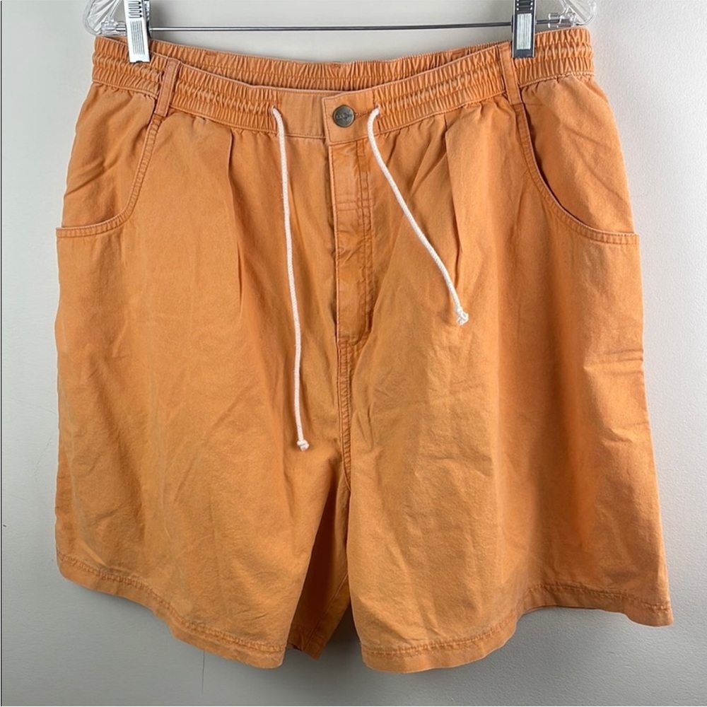 Vintage L.L. Bean Pleated Cotton Shorts Rope Drawstring Faded Orange